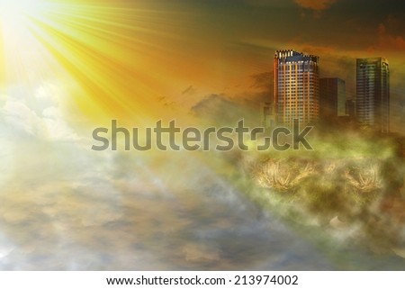 Floating island with sunlight