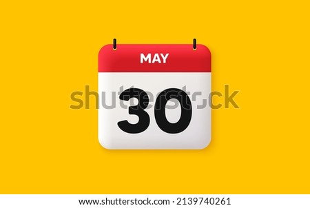 Calendar date 3d icon. 30th day of the month icon. Event schedule date. Meeting appointment time. Agenda plan, May month schedule 3d calendar and Time planner. 30th day day reminder. Vector Royalty-Free Stock Photo #2139740261