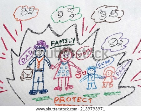 Family in cartoon charactor,with chalk color,protection from pollution