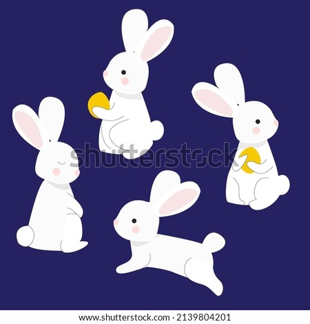 Cute white bunny with egg poses character avtar illustration