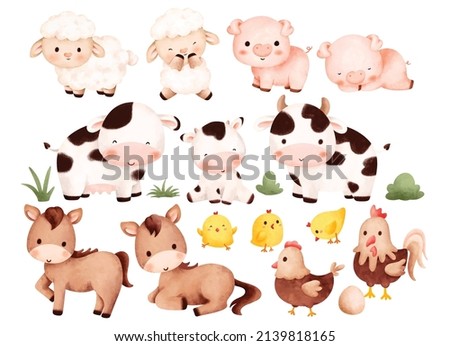 Watercolor Illustration set of Farm Animals Royalty-Free Stock Photo #2139818165