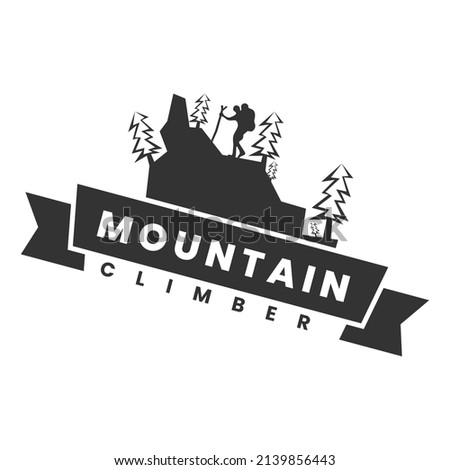 silhouette mountain climber logo design template