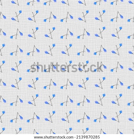 Seamless pattern of small wild blue flowers on a gray linen background. Watercolor-7