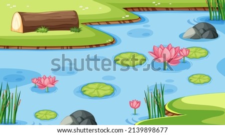 Nature scene with water lily in the pond illustration