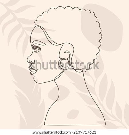 african american girl drawing in one continuous line, isolated vector
