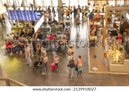 Abstract background. Blurred image of aeroport interior. Out of focus photo of high-tech building.