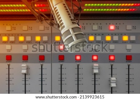 Professional microphone and sound mixer in Radio studio