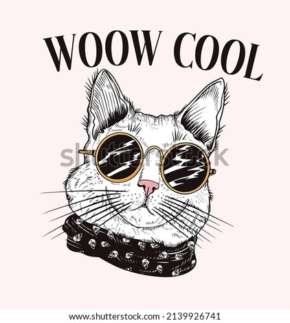 woow cool cat.Cat illustration in sunglasses and scarf. vector illustration .