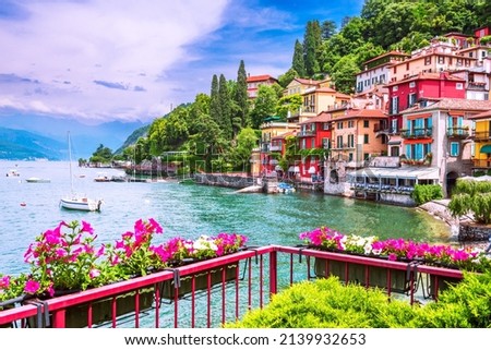Varenna, Lake Como - Holidays in Italy view of the most beautiful lake in Italy, Lago di Como, Lombardia. Royalty-Free Stock Photo #2139932653
