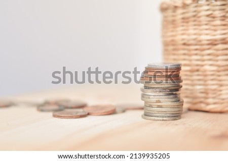 Close up of different coins money concept copy space . High quality photo