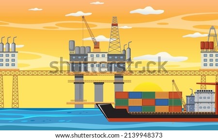 Petroleum industry concept with offshore oil platform illustration