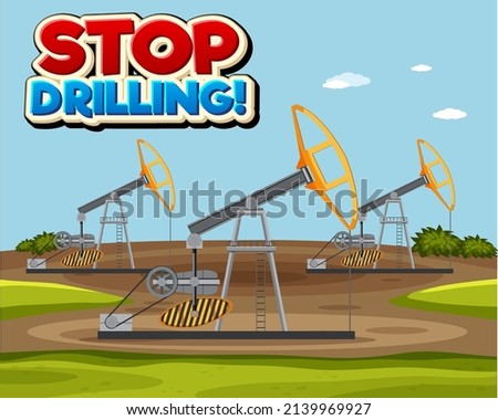Stop drilling cartoon word logo design illustration