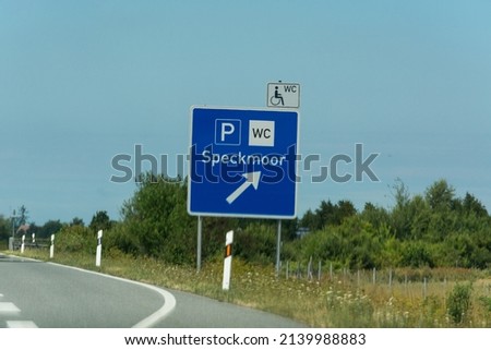 Autobahn sign in Germany Caption on German - city names Speckmoor