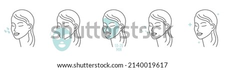 Facial sheet mask guide illustration. Vector face with facial mask. Royalty-Free Stock Photo #2140019617