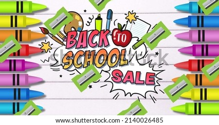 Image of back to school text over school items icons. school and education concept digitally generated image.