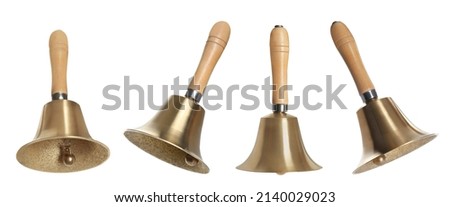 Set with school bells on white background. Banner design Royalty-Free Stock Photo #2140029023