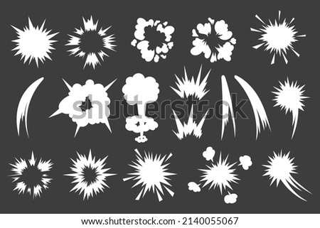 Cartoon impact effect. White air explosion and sound wave comic effect. Vector isolated set Royalty-Free Stock Photo #2140055067