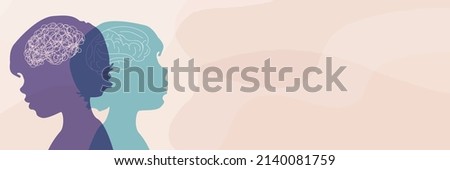 Child kid or baby whit bipolar disorder mind. Double face. Split personality. Mood disorder. 2 Head silhouette.Psychology. Dual personality. Metaphor Mental health. Tangle and untangle Royalty-Free Stock Photo #2140081759