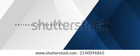 White and blue modern abstract wide banner with geometric shapes. Dark blue and white abstract background. Vector illustration Royalty-Free Stock Photo #2140096865