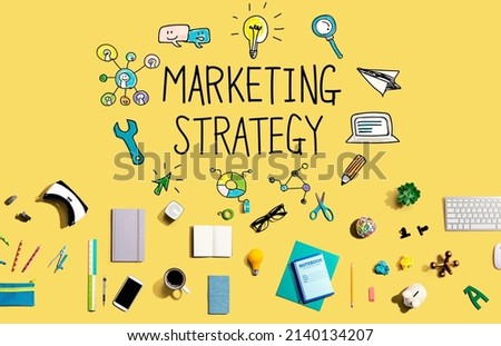 Marketing strategy with collection of electronic gadgets and office supplies