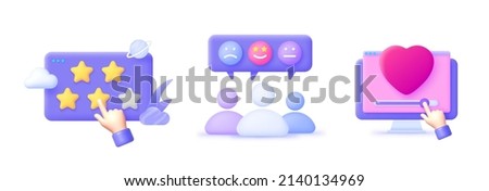 Feedback in 3d style. Good feedback concept. 3d chat icon set. 3d render vector illustration Royalty-Free Stock Photo #2140134969