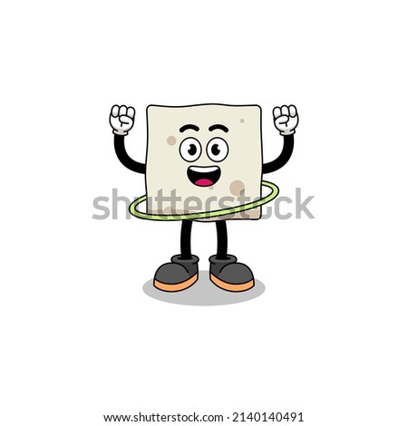 Character Illustration of tofu playing hula hoop , character design