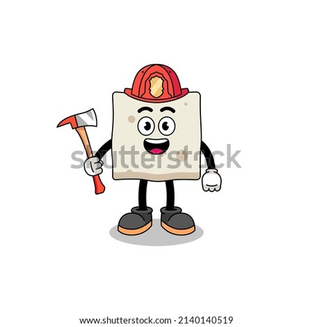 Cartoon mascot of tofu firefighter , character design