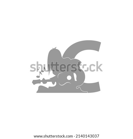 Silhouette of person playing guitar in front of letter C icon vector