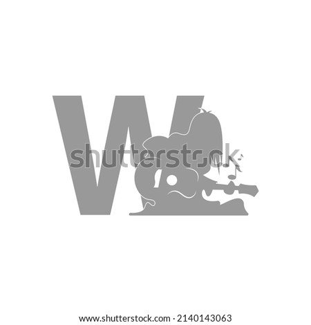 Silhouette of person playing guitar in front of letter W icon vector