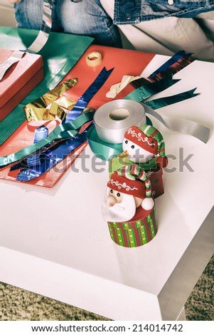 Christmas decorations and tapes.