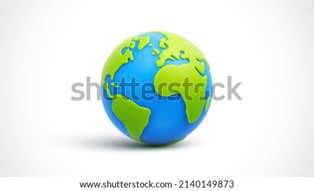 Cartoon planet Earth on white background. Planet Earth day or Environment day concept. Realistic 3d vector illustration Royalty-Free Stock Photo #2140149873
