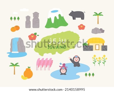 A collection of icons that symbolize Jeju Island. flat design style vector illustration. Royalty-Free Stock Photo #2140158995