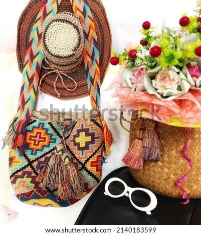 fashion accessories set of women with vintage bohemian Asian Thai style isolated on white background.