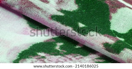 Abstract fabric. a mixture of silk and wool. Green-white-red print. This is shiny fabric 