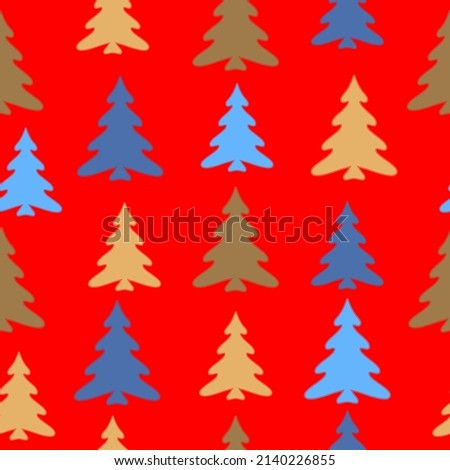 Merry Christmas, Happy New Year seamless pattern with Christmas trees for greeting cards, wrapping paper.  Doodles. Seamless colorful winter pattern on black background. Vector illustration.