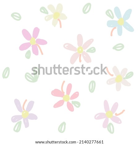 Flower drawing with childish strokes in pastel colors, sweet, on a white background.
