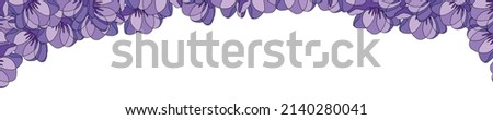 Spring illustration with violet tulips. Happy birthday, holiday, celebration greeting and invitation card. Floral banner with flowers on light background. Modern floral compositions. Copy space.