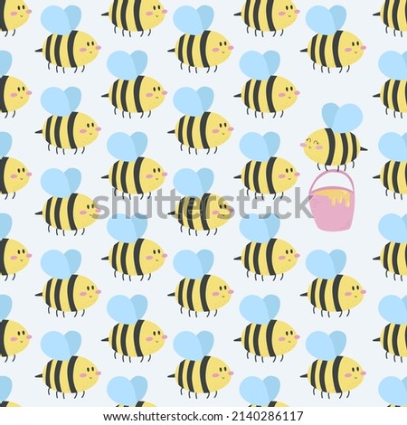 Vector seamless pattern cute bees flying