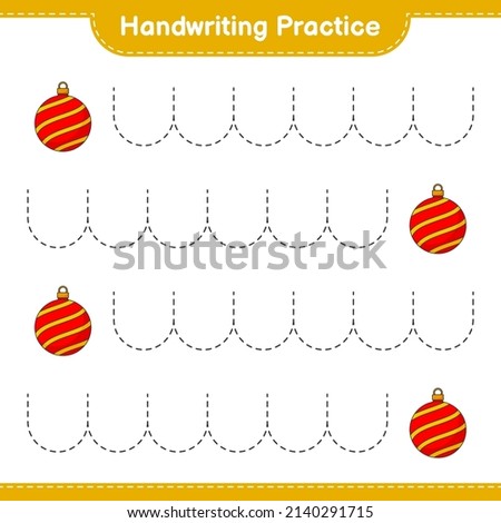 Handwriting practice. Tracing lines of Christmas Ball. Educational children game, printable worksheet, vector illustration