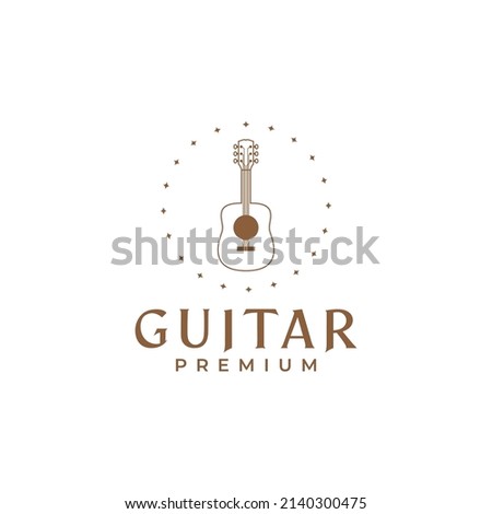 simple guitar line shine logo design, vector graphic symbol icon illustration creative idea