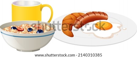 Breakfast meal set on white background illustration