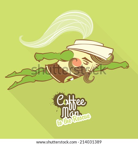 Vector Illustration Coffee man character flying to the rescue