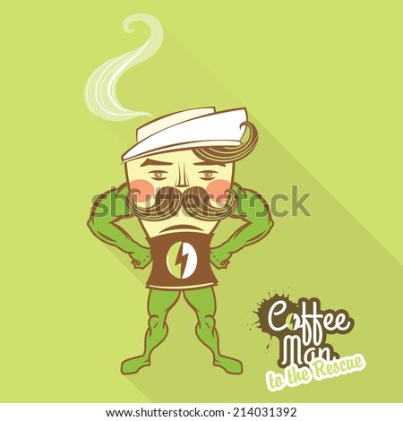 Vector Illustration Coffee man character standing with his hands on the hips