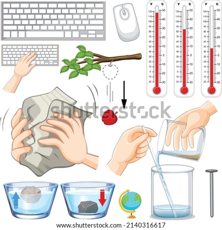 Different science equipments on white background illustration
