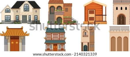 Different designs of buildings around the world illustration