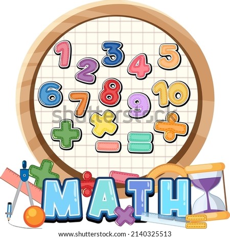 Counting number 0 to 9 and math symbols illustration
