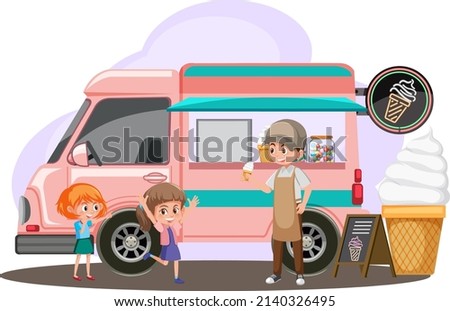 Flea market concept with ice cream food truck illustration