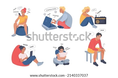 Men and women are under stress. Panic attacks, Insults, accusations, humiliations. Hatred of bloggers or online bullying, fake news, war, economic downturn Royalty-Free Stock Photo #2140337037