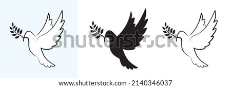 Flying pigeon as a symbol of peace. No war sign. The concept of peace in world and Ukraine. Dove of peace with an olive branch. Vector eps8 illustration isolated on white background.