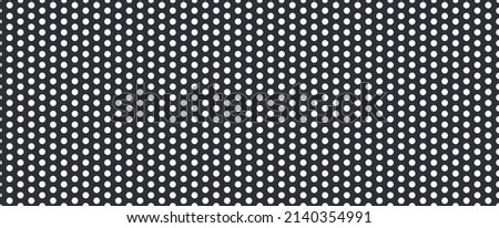 Metal mesh. Pattern of perforated metal. Black mesh texture. Perforated steel. Circle hole in steel plate. Iron sieve. Seamless background. Vector. Royalty-Free Stock Photo #2140354991